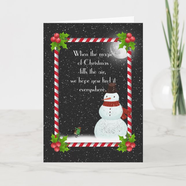 Christmas Snowman In Snowflakes Holiday Card (Front)