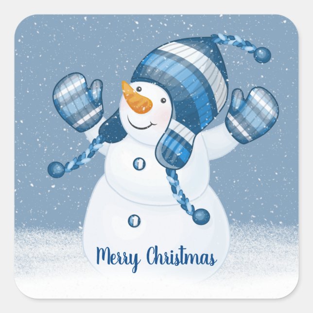 Christmas Snowman in Snowflakes Square Sticker (Front)