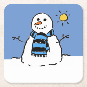 Christmas Snowman in the Sunshine Square Paper Coaster