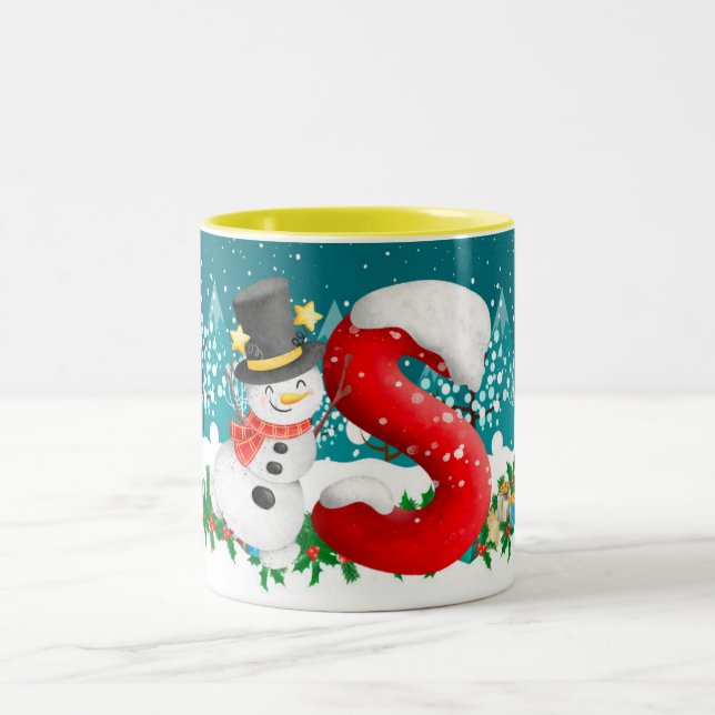 Christmas Snowman Initial Letter Monogram Mug (Center)