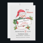 Christmas Snowman Invitation<br><div class="desc">A charming snowman, dressed in Santa's hat and scarf, is holding up a sign inviting you to a party. Featured as a holiday-birthday invitation, it's suitable for most of your holiday entertainment. The card is easy to customise with your wording, font and font colour. Not exactly what you're looking for?...</div>
