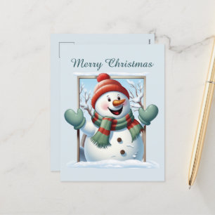 Christmas snowman kids add text watercolor Holiday Postcard