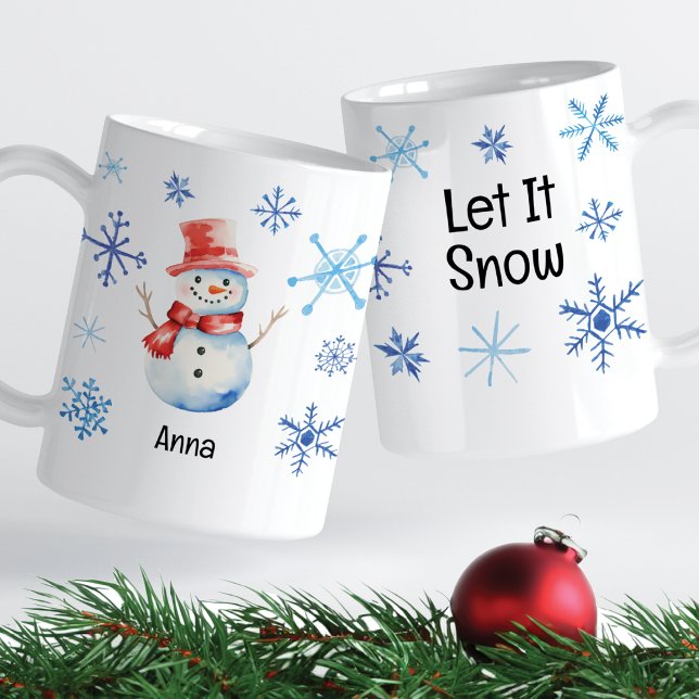 Christmas Snowman Let It Snow Blue Snowflakes  Coffee Mug (Creator Uploaded)