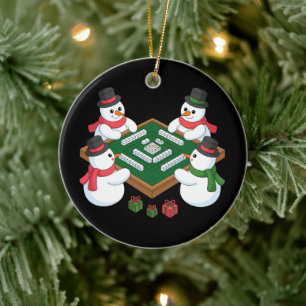 Christmas Snowman Mahjong Game Table Xmas Holiday Ceramic Tree Decoration