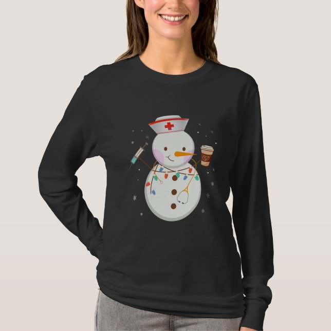 Christmas Snowman Nurses Medical Team ER NICU T-Shirt (Front)