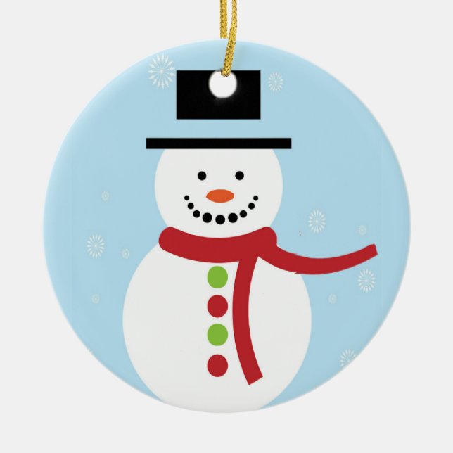 Christmas snowman on blue ceramic tree decoration (Front)