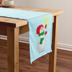 Christmas Snowman on Light Blue Medium Table Runner
