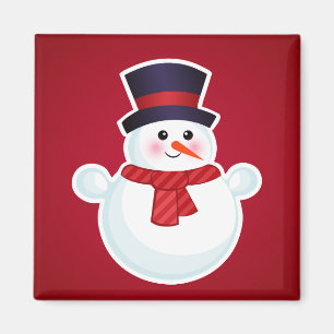 Christmas Snowman on Red Background Magnet