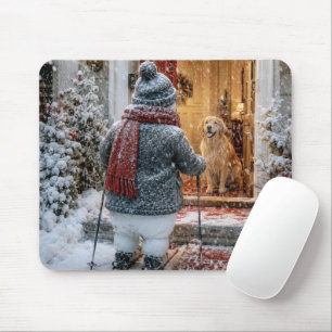 Christmas Snowman on Skis Mouse Pad