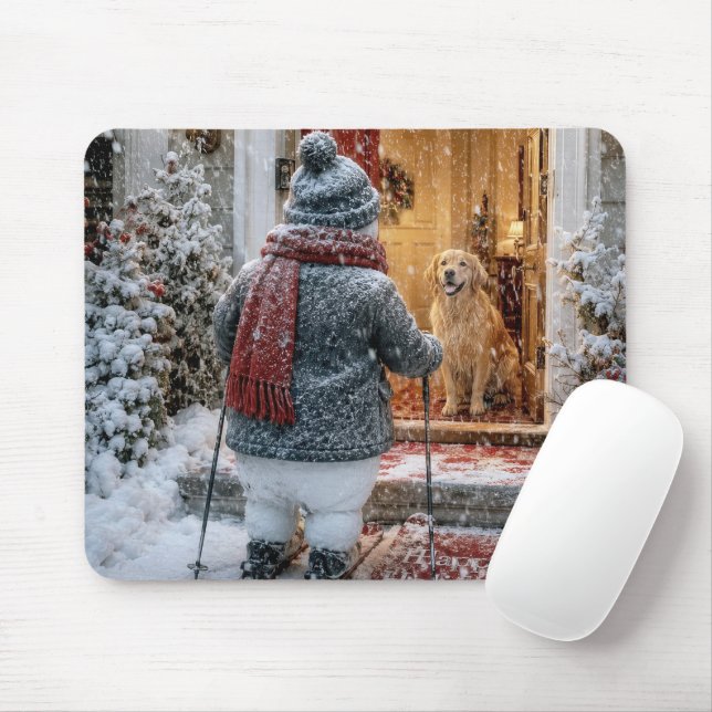 Christmas Snowman on Skis Mouse Pad (With Mouse)