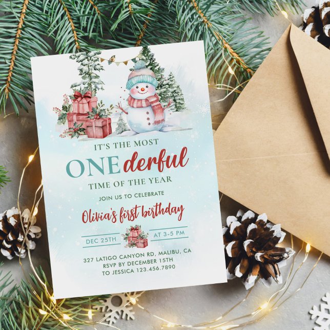 Christmas Snowman Onederful First Birthday Invitation (Creator Uploaded)