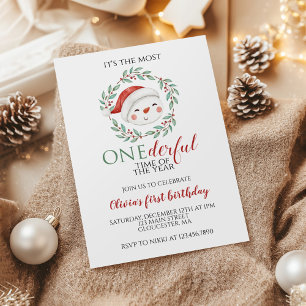 Christmas Snowman Onederful First Birthday Invitation