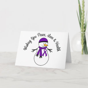Christmas Snowman Pancreatic Cancer Ribbon Holiday Card