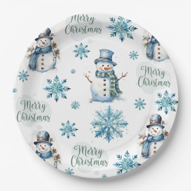 Christmas Snowman Paper Plate (Front)