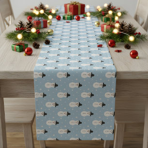 Christmas Snowman pattern in blue Short Table Runner