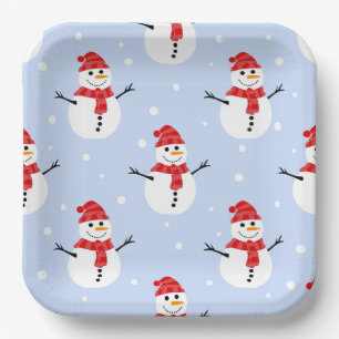 Christmas Snowman Pattern Paper Plate