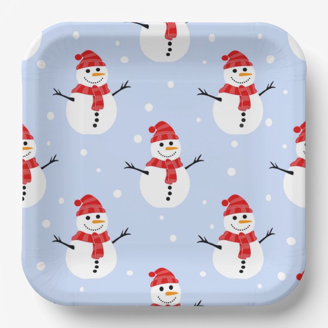 Christmas Snowman Pattern Paper Plate (Front)