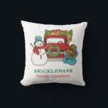Christmas Snowman Personalised Family Cushion<br><div class="desc">Snowman Christmas  holiday family decor</div>