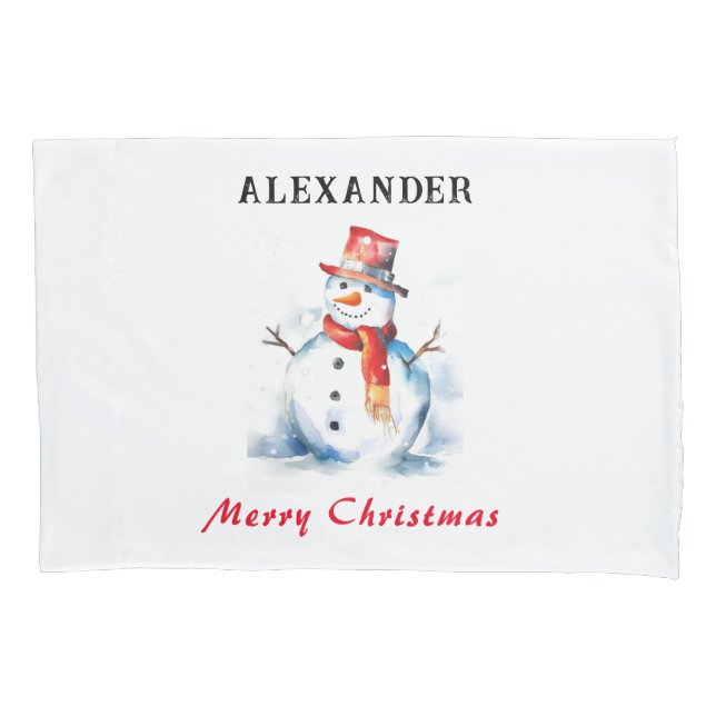 Christmas Snowman Personalised Kids Pillowcase (Front)