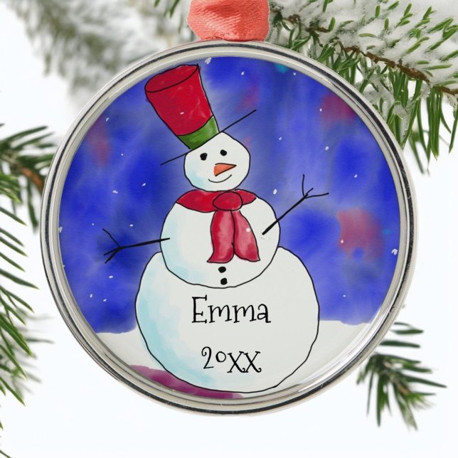 Christmas Snowman Personalised Metal Tree Decoration (Creator Uploaded)