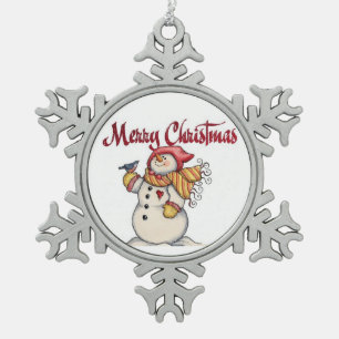 Christmas Snowman Pewter Snowflake Ornament