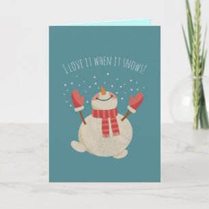 Christmas Snowman Playing with Snow Custom Note Card