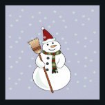 Christmas Snowman Poster<br><div class="desc">Happy snowman wearing a santa hat with snow floating down around him.</div>