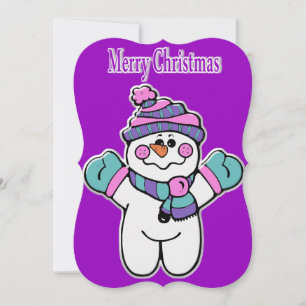 Christmas Snowman Purple Flat Greeting Card