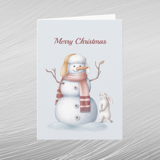 Christmas Snowman Rabbit Carrot Watercolor  Holiday Card (Creator Uploaded)