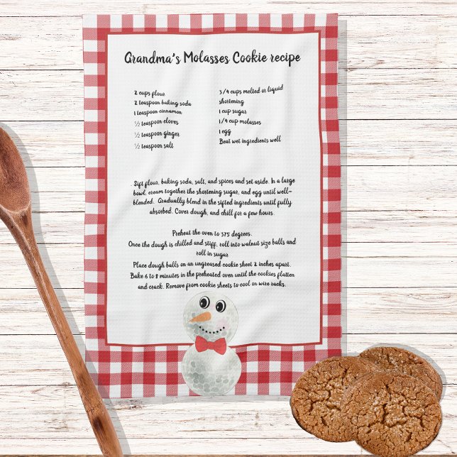 Christmas Snowman  Recipe keepsake Red Plaid Tea Towel (Creator Uploaded)