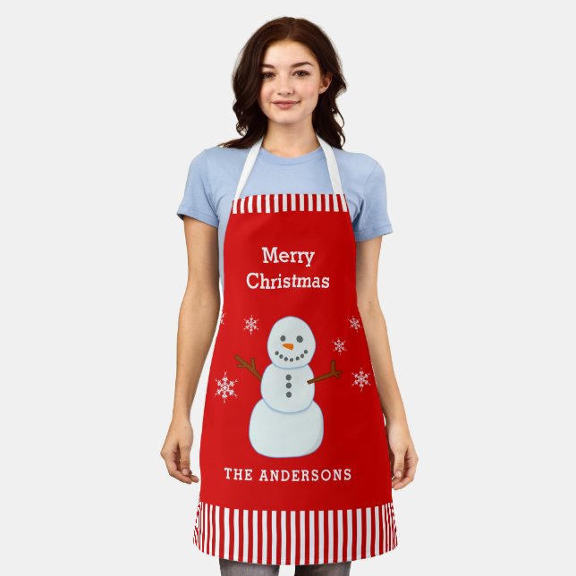 Christmas Snowman Red Custom Apron (Worn)