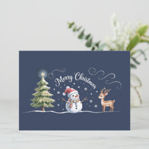 Christmas Snowman Reindeer Xmas Tree Winter Holiday Card