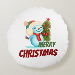Christmas snowman round cushion
