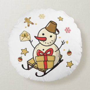 Christmas Snowman Round Cushion