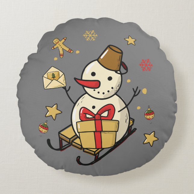 Christmas Snowman Round Cushion (Front)