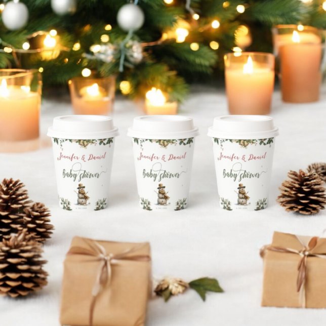 Christmas Snowman Santa Baby Winter Baby Shower Paper Cups (Creator Uploaded)