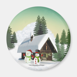 Christmas Snowman Scene Magnet