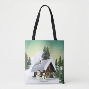 Christmas Snowman Scene Tote Bag