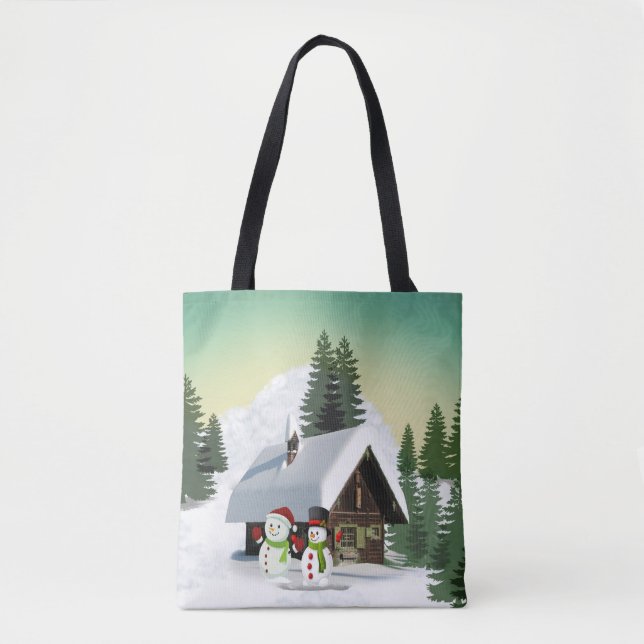 Christmas Snowman Scene Tote Bag (Front)