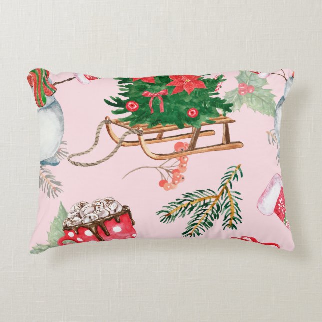 Christmas Snowman Seamless Pattern. Decorative Cushion (Front)