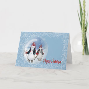 Christmas Snowman Skiing Holiday Card