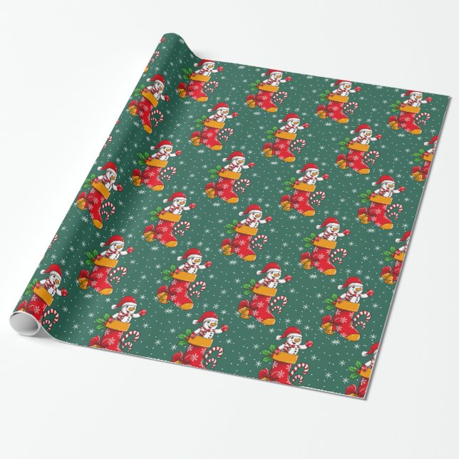 Christmas Snowman Snowflakes Candy Canes Pattern Wrapping Paper (Unrolled)