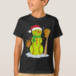 Christmas Snowman Softball Pitcher Boys Kids Teens T-Shirt
