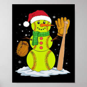 Christmas Snowman Softbyll Pitcher Boys Kids Teens Poster