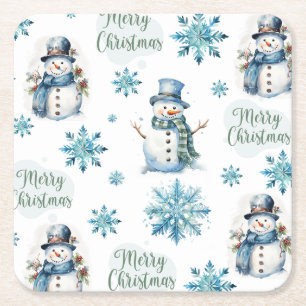 Christmas Snowman Square Paper Coaster