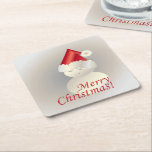 Christmas Snowman Square Paper Coaster<br><div class="desc">White gold Snowman with Santa's hat</div>