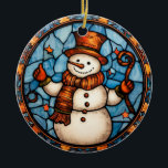 Christmas Snowman stained glass style Ceramic Tree Decoration<br><div class="desc">Introducing our festive Christmas pattern! This cheerful design encapsulates the magic of the holiday season in a whimsical and timeless style. Whether you're decorating apparel,  home decor,  or accessories,  this pattern is the perfect addition to your Christmas collection.</div>