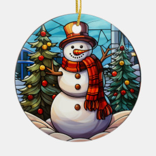 Christmas Snowman stained glass style Ceramic Tree Decoration