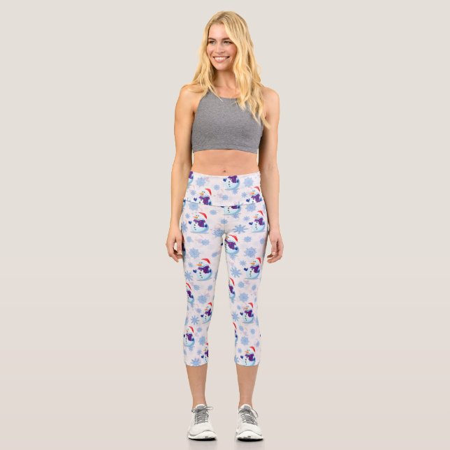 Christmas Snowman Surface Pattern  Capri Leggings (Front)