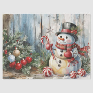 Christmas Snowman Vintage Watercolor Decoupage Tissue Paper